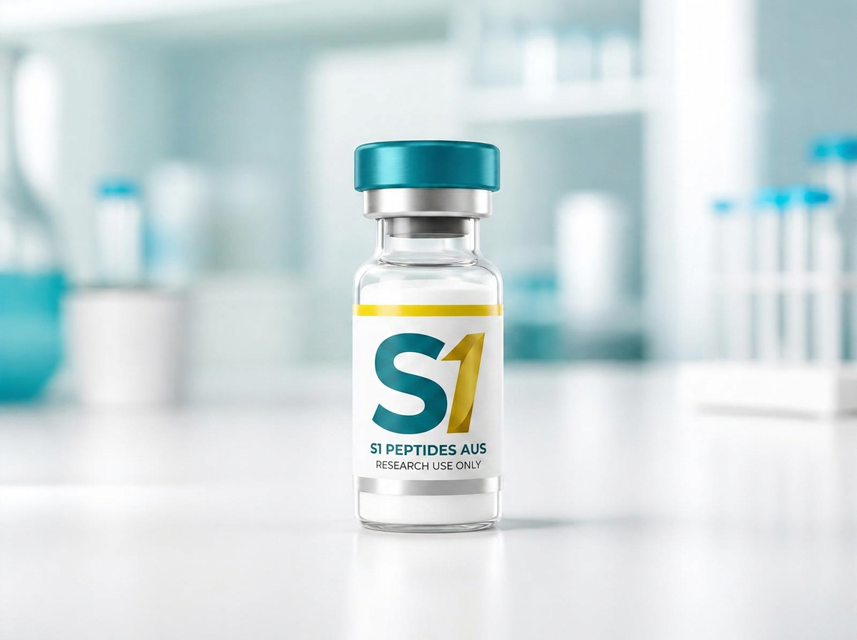 S1 Peptides AUS research vial on a clinical background